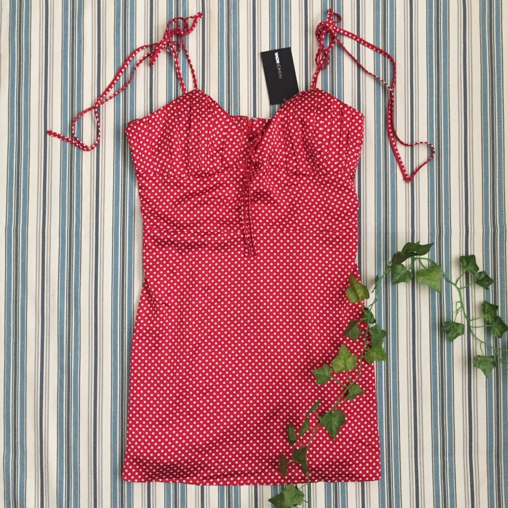 NWT Red and White Polka Dot Tie Strap Dress